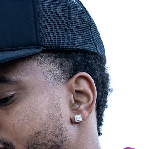 Men’s Micro Pave 3D Iced 5A Cz Halo Square White Gold 925 Sterling Silver Hypoallergenic Hip Hop Screw Back Post Stud Earrings For Men Women4