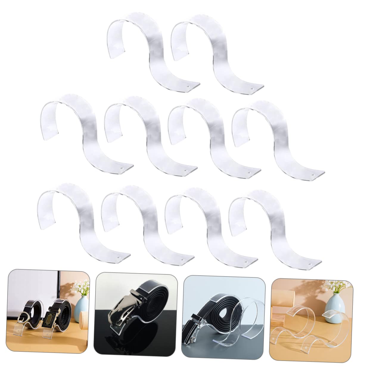 KOMBIUDA Acryl Gürtelständer mit Glatter Oberfläche und Grate S-förmige 10 Stück Transparenter Gürtelaufbewahrungsständer für Supermärkte und Zuhause