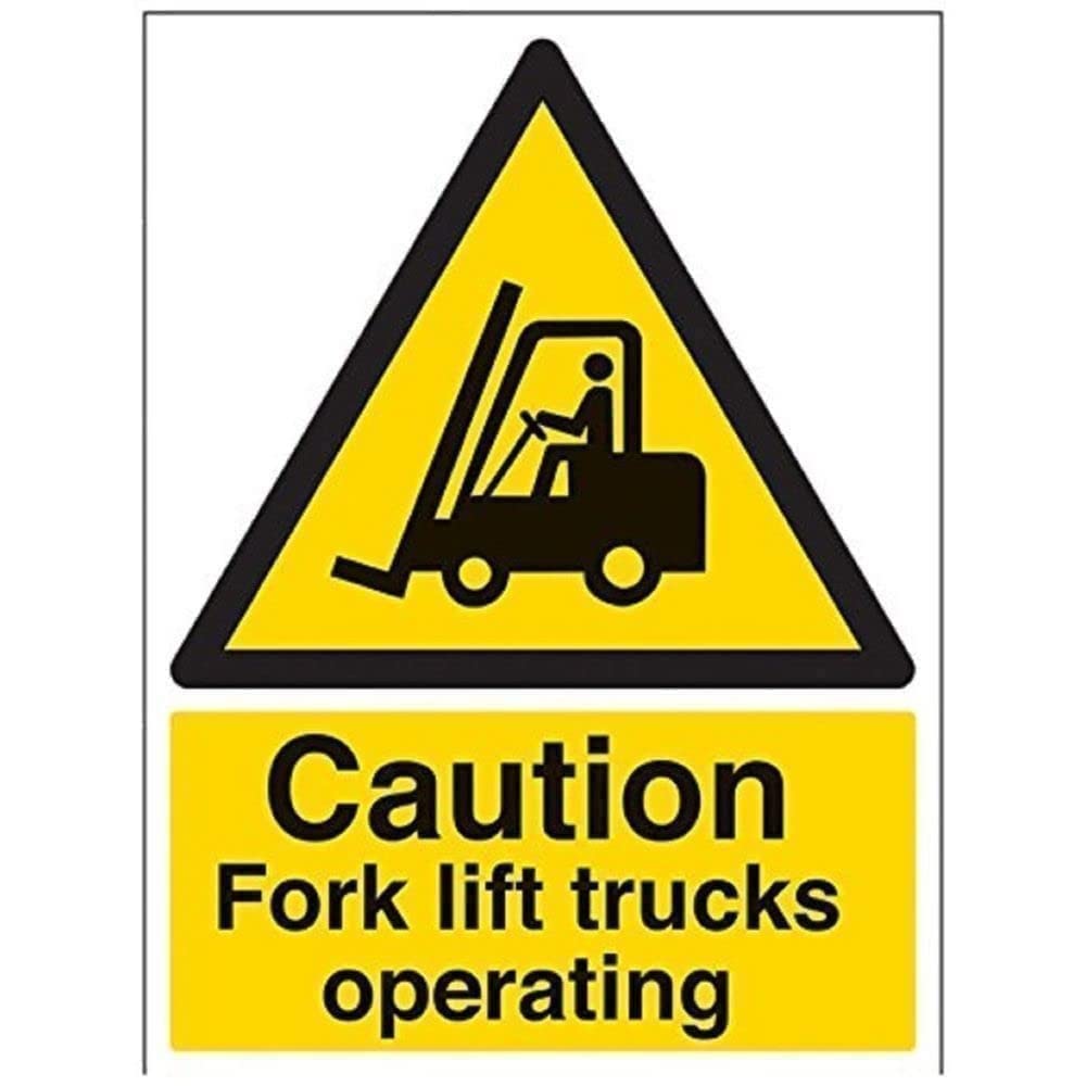 V Safety Caution Fork Lift Trucks Operating Warning Sign - 300mm x 400mm - 1mm Rigid Plastic