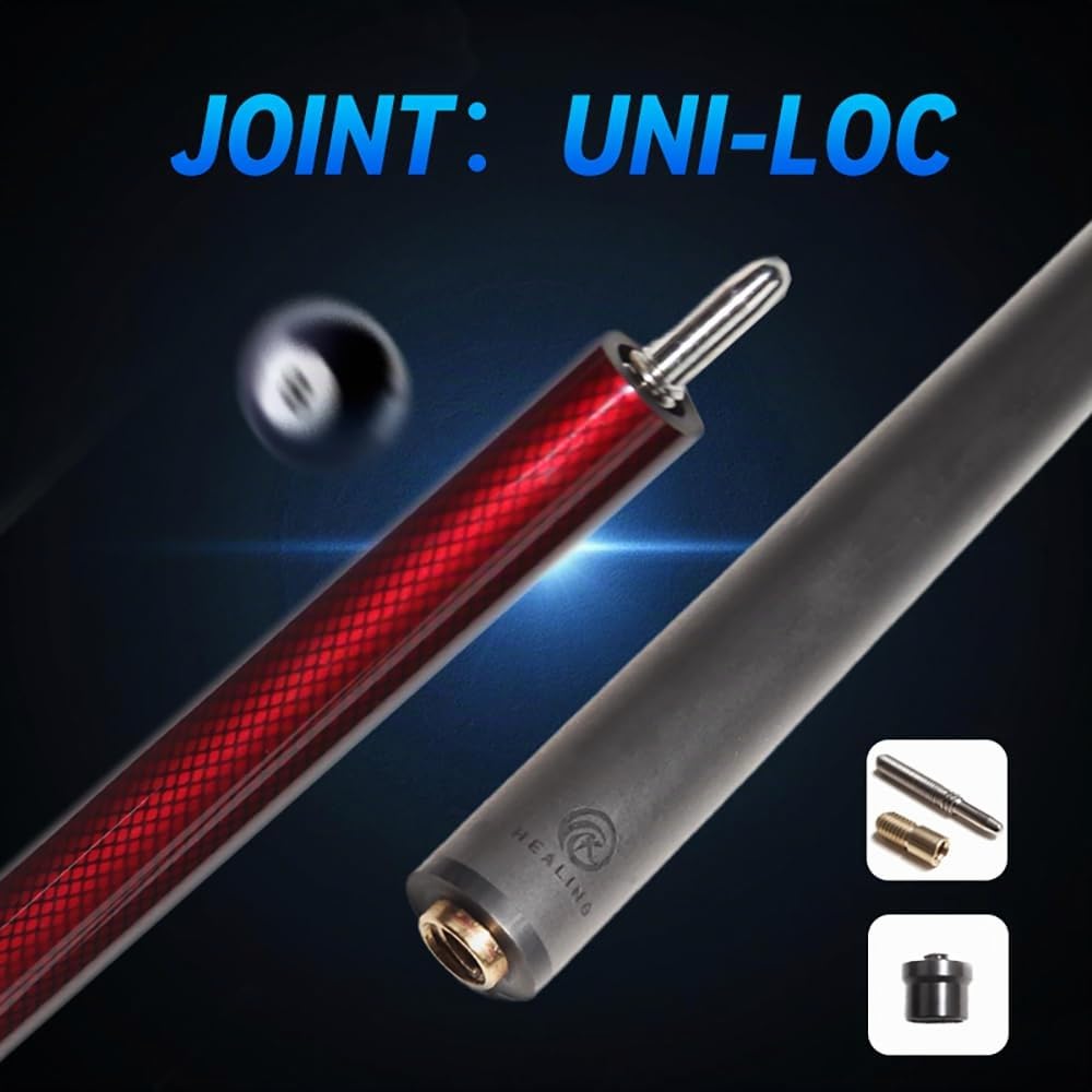 OKHEALING Queue de Billard, 58" 19 oz, 1/2 Joint Carbon Fibre Pool Cube Stick, 12.4mm (Play Cue) (Unilock)
