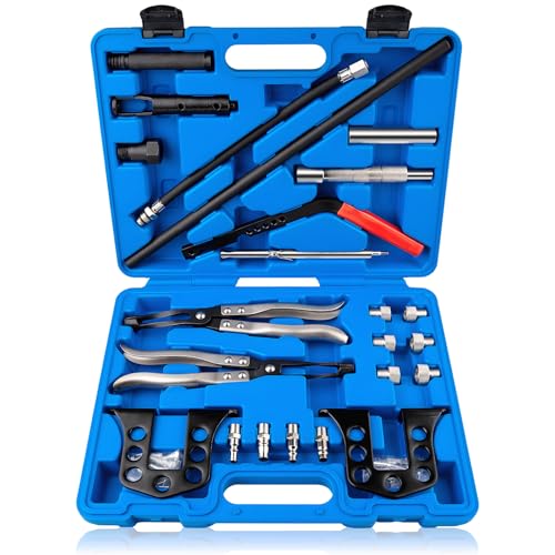 Devvicoo Valve Spring Compressor and Valve Guide Removal Tool Set - Universal OHV/OHC Engine Kit No Head Removal Steel Construction with 5mm 6mm 7mm 8mm 10mm 11.5mm Adapters