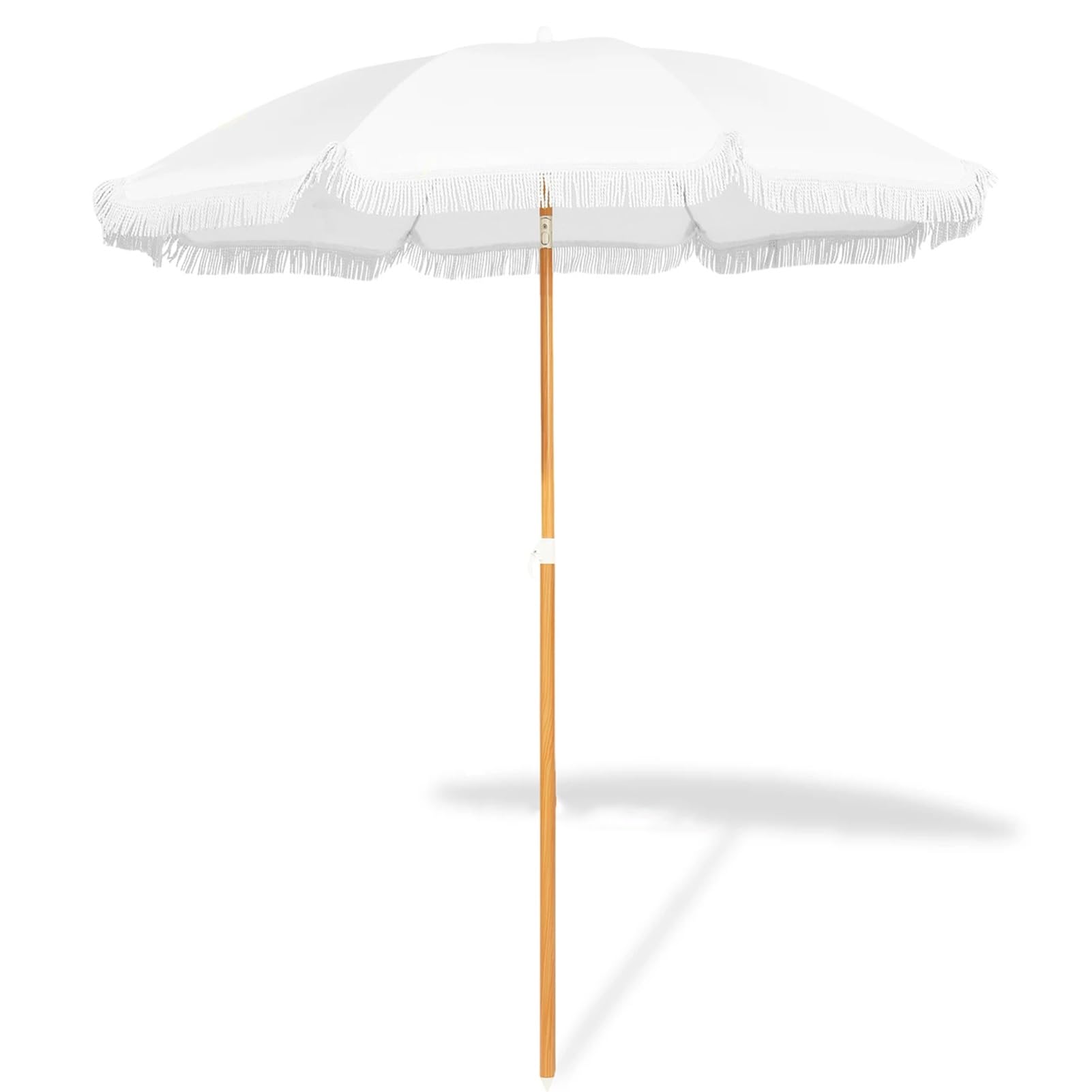160 cm Parasol Ogrodowy z Frędzlami, Parasol Plażowy z Przycisk Nachylenia i Aluminiowym Drążkiem UV 50+