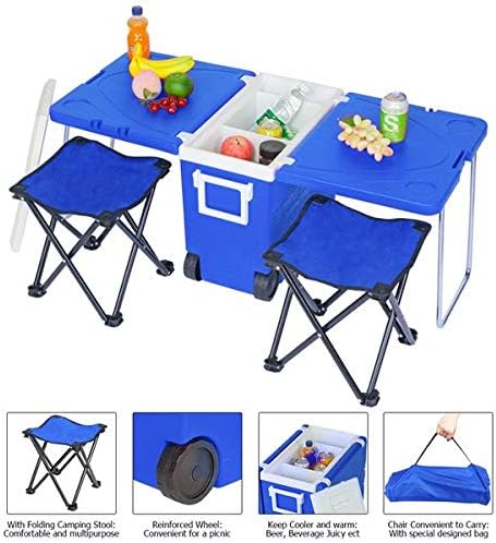Miniatura 6 de Enfriador de bebidas con aislamiento multifunción cálido, picnic camping al aire libre con mesa y 2 sillas plegables portátiles de pesca con bolsa
