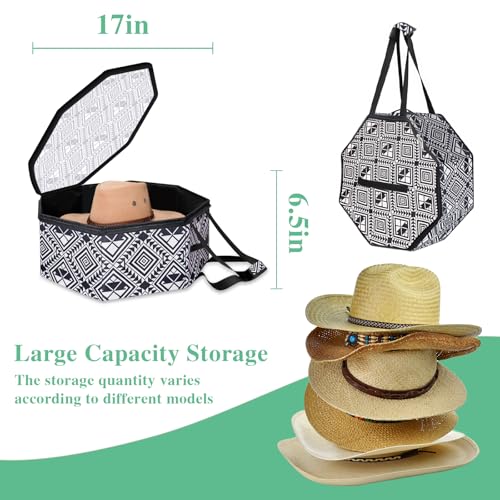 Large Hat organizer for Travel and Storage - Portable Cowboy Cap Organizer Case with Handles, Hat Box for Women Storage and Large Cap Bag for Men Carry (White)