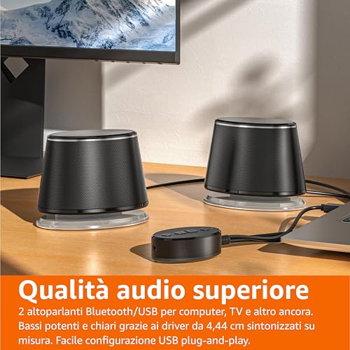 Amazon Basics Altoparlanti per computer Bluetooth e USB con luce blu, Grande, Nero - Immagine 5
