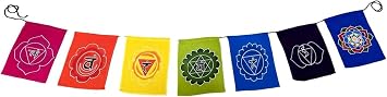 OMA Chakra Prayer Flag 7 Chakra Wall Hanging Decor Yoga Meditation Decor, Batik Painted - SIZE XLG