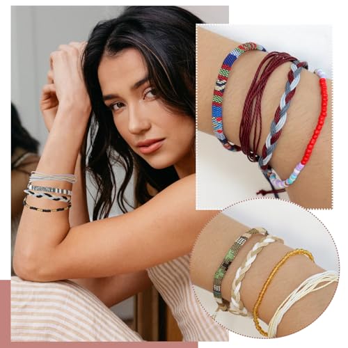 ZENGSING 24StK Surfer Armband für Frauen Herren, Armbander Bunt, Boho Armbander Fußkettchen für Damen, Stoffarmband, Freundschaftsarmband, Geschenke zum Geburtstag Weihnachten (Farbe A)