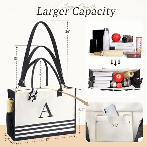 Personalized Initial Monogrammed Canvas Tote Bags, Gifts for Women Teachers Birthday Graduation Beach3
