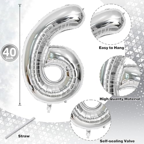 Image of Silver 16th Birthday Balloons for Boys, 40 Inch Mylar Self Inflating 16 Balloon Number, Big Foil 1 and 6 Helium 16 Balloons for Women Men Girls Birthday Party Decorations Anniversary Decor Supplies