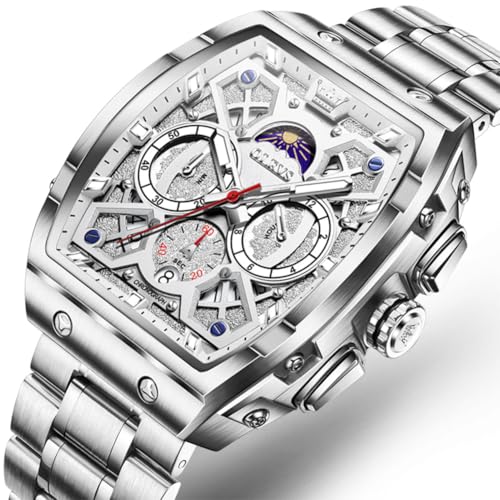 Image of OLEVS Men Watches Square Business Dress Diamond Analog Quartz Date Luxury Watch for Men Casual Stainless Steel Waterproof Luminous Wrist Watch