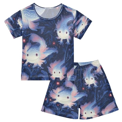 Pajama Sets Short Sleeve Axolotl in Darkness Soft Cotton Summer Sleepwear 2 Piece PJS Size 5-14T