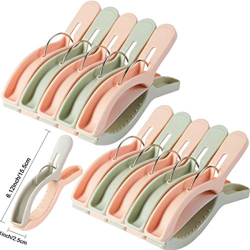 Foshine 10 Pack Beach Towel Clips for Beach Chairs Jumbo Size Towel Clamps for Beach Chairs Lounge Pool Chairs on Cruise Chair Plastic Clothes Pegs Hanging Clip Clamps Large Items for Cruise Vacation