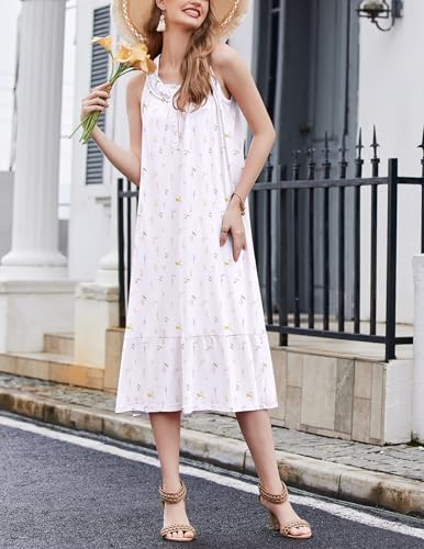 Image of Ekouaer 2 Pack Nightgowns for Women Sleeveless Long Night Gowns Victorian Nightdress with Pockets Soft Ladies Gown