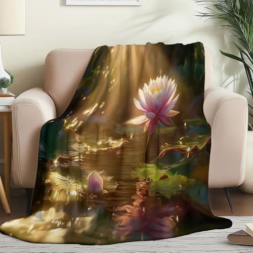 70 x 100 cm Manta de Franela Suave   Tranquilidad Meditación Flores Loto Estampada Transpirable Agradable Manta para la Piel para Sofá Dormitorio Oficina Viajes Niños Decorativa, Marrón Oscuro