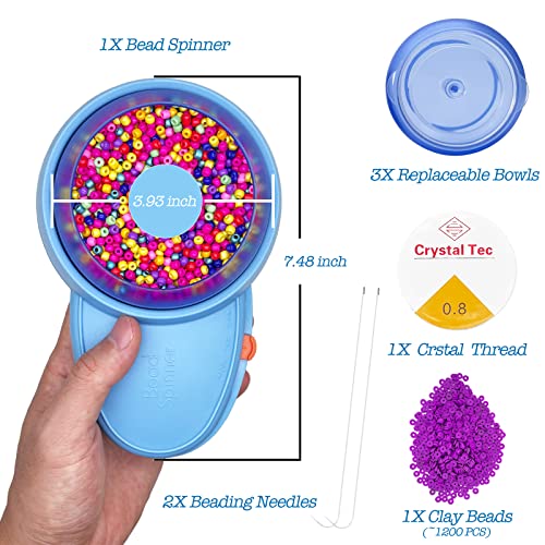 Bojia Electric Bead Spinner For Jewelry Making - Automatic Beading Tools With Bead Spinner, 3 Pc Beading Bowl With Lids, 2Pc Beading Needle,Battery-Powered | Bidirectional (Blue) #TOP3