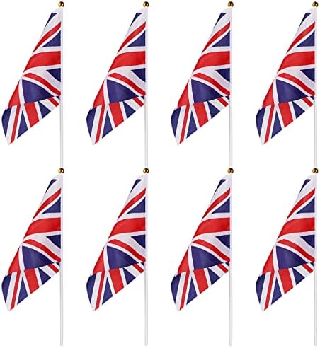 Vorcool 50 x Union Jack Hand Waving Flag Royal Jubilee GB Great Britain Flags with Wooden Pole, International Countries Flags of the World Banner on Sticks for Party Decorations