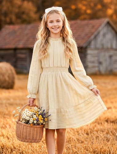 HOZIY Dresses for Girls 8-10 Fall Apricot Vestidos para Niñas Midi Dress - image 2