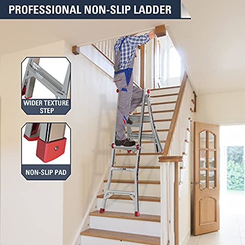 Stealth Folding Ladder, 13 Ft Aluminum Extension Ladder, 300 Lbs Load Capacity, Portable Telescoping Ladder With Non-Slip Rubber, Multi-Position Step Ladders, For Working Indoor/Outdoor Em4X3L1 #TOP5