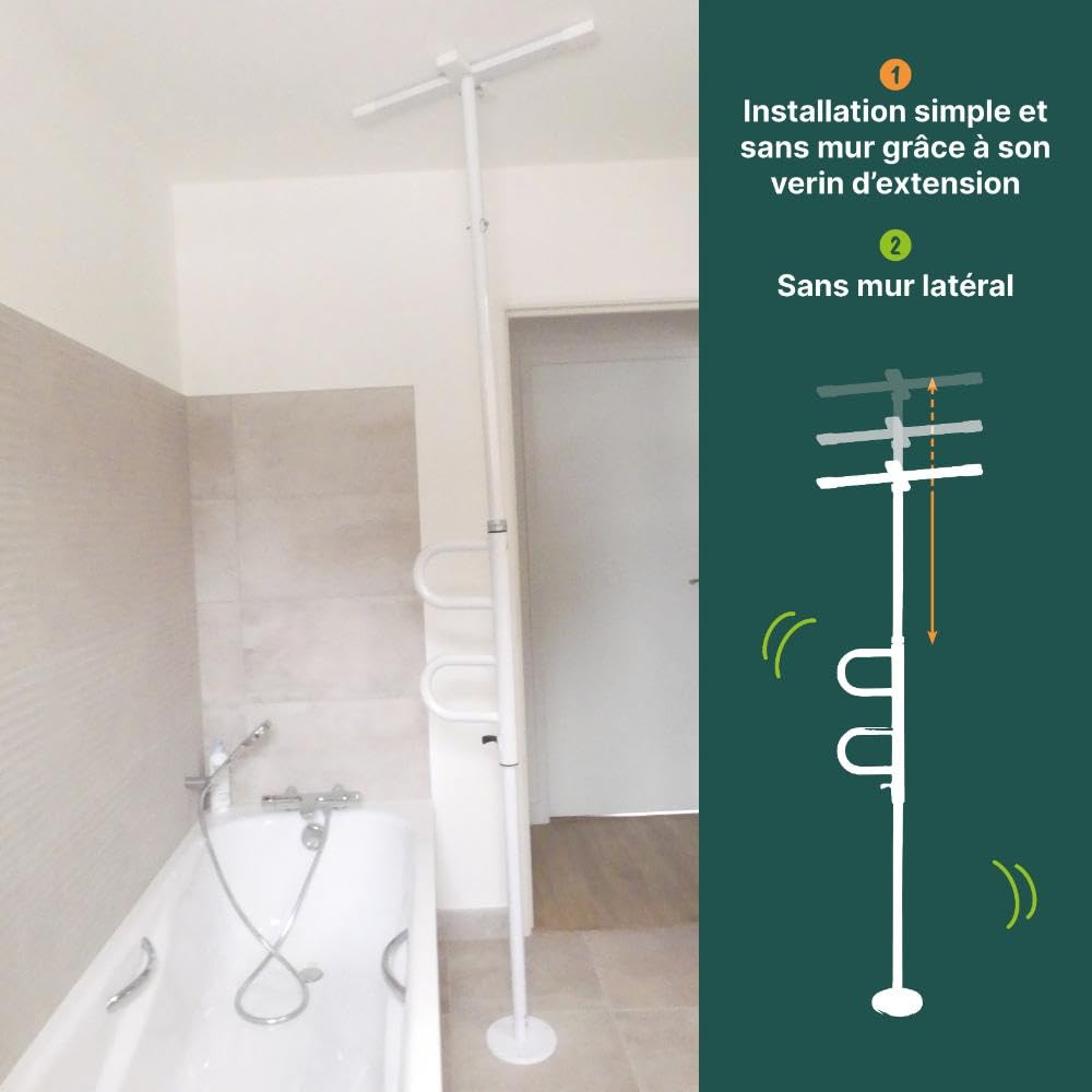 Identités, Barre d'Appui Sol-Plafond FIX, Installation Simplifiée, Poignée Pivotante, Améliore La Mobilité Partout Dans La Maison, Poids Max 160kg