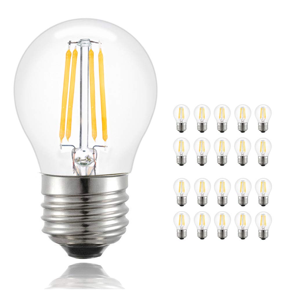 Chao Zan 4W G45 Led Filament Light Bulbs Globe Warm White 2700-3000K, 35W Incandescent Equivalent, Standard E27 Edison Screw Lamp, 360° Beam Angle, 20 Pack