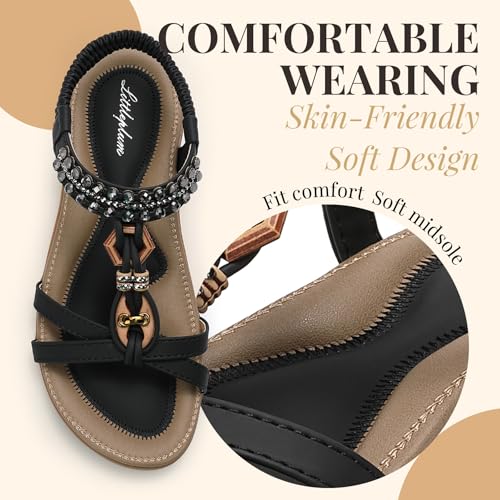 Image of Littleplum Womens Sandals Arch Support Slingback Rhinestone Dressy Sandals Comfort Summer Shoes Ankle Strap Elastic Flats for Beach Walking