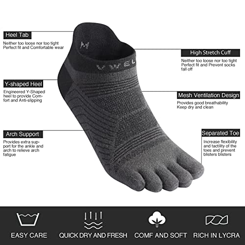 VWELL Toe Socks for Men/Women, COOLMAX Five Finger Socks, High Performance Athletic Toe Socks No Show (3Pairs)2