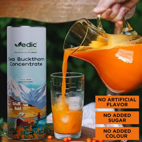 Image of Himalayan Sea Buckthorn Juice Concentrate 600ml (300 ml X 2) | 99.9% Pure Natural Pulp | Refreshing Taste | Rich in Omega 3,6,7,9 & Vitamin C | Supports Immunity, Gut & Skin Health
