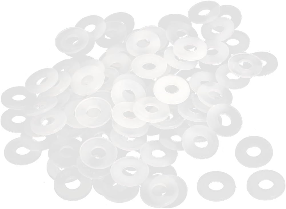sourcingmap Nylon Flat Washers 10mm OD 4mm ID 1mm Thickness Sealing Gasket for Faucet Pipe Water Hose White, Pack of 100