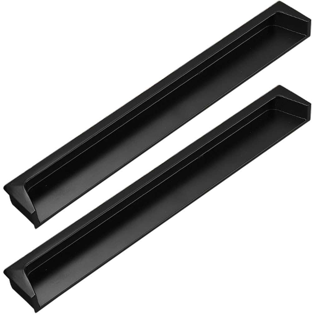 XIAODANHUA Invisibility Cupboard Handles Black Drawer Pull Handles Zinc Alloy Furniture Door Handles Hidden Wardrobe Pulls for Bedroom Bathroom Living Room (Hole Distance 192mm)