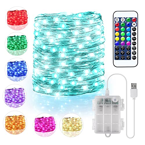 OMIKA 16.5ft 50 LEDs 16 Color Battery Operated & USB Powered String Lights, with Remote Timer...