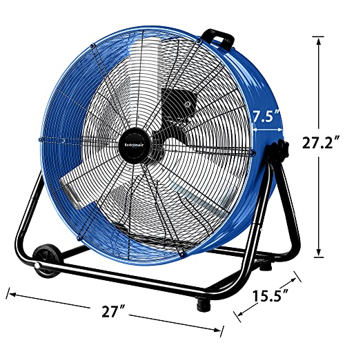 Bestronair 24 Inch High Velocity Heavy Duty Larage Industrial Fan, Floor Fan With High Medium And Low 3 Wind Speed Adjustment, Max Cfm 8100, Big Fan Parameters 120V Voltage, 320W Power-Blue #TOP2