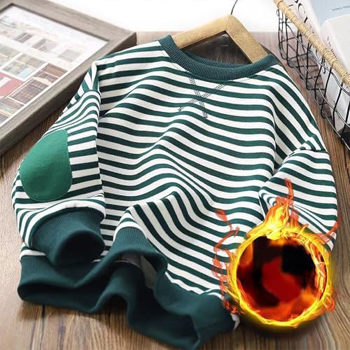 Boys Hoodie Sweatshirt Boys Girls Classic Striped Sweatshirt Crew Neck Long Sleeve Thick Warm for Children (3-143