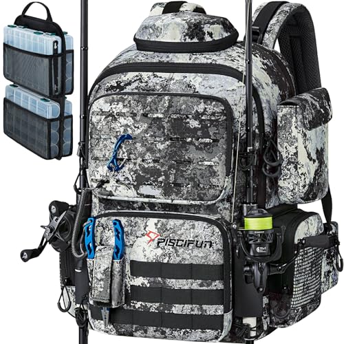 Piscifun-Fishing-Tackle-Backpack-45L-with-Rod-Holders-4-Tackle-Boxes-Rain-Cover