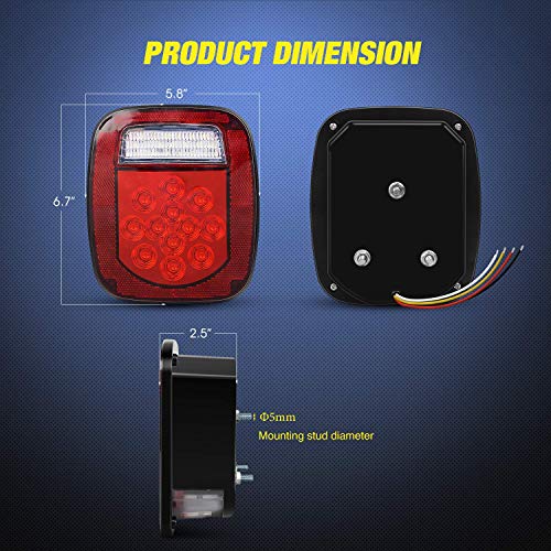 Image of Nilight - TL-21 2PCS 39 LED Universal Stop Turn Tail Light for Truck Trailer Boat Jeep, 12V Stud Mounted Red /White Lamp