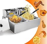 KGK 20.7 Qt Electric Deep Fryer with 2 Baskets, 3600W 2x6L Large Electric Deep Fryer for French Fries Turkey Commercial Home Use, Dual Tank Deep Fryer Countertop Oil Fryer with Temperature Control