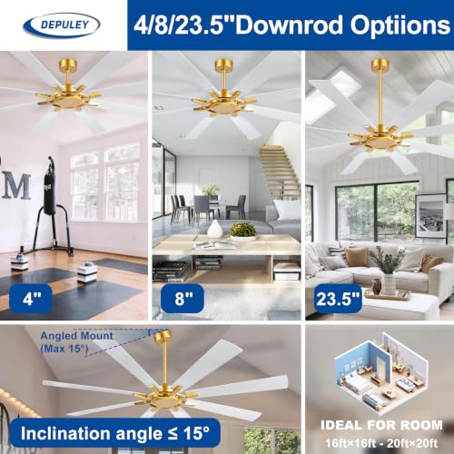 Image of Depuley Ceiling Fan Without Light: Big Indoor Outdoor Fan with Remote Control - Large Ceiling Fan no Light 8 Blade Reversible Quiet DC Motor Memory Function Timer 72 Inch White