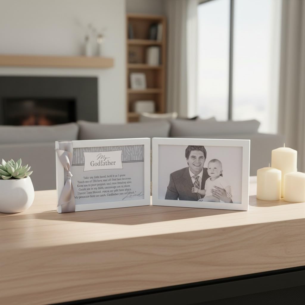 My Godfather, You Are Loved Poem White Double Hinged 4 x 6 Photo Frame with Ribbon