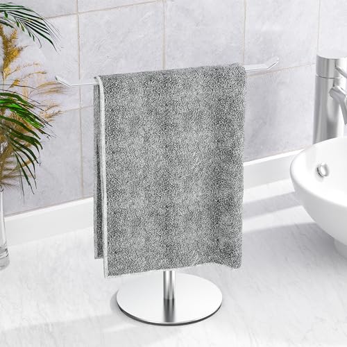 Image of Silver T-Shaped Hand Towel Holder Stand for Countertops, Stainless Steel