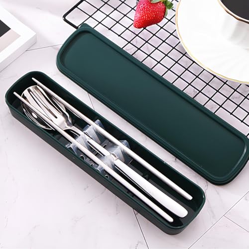 Image of BonZeaL Stainless Steel Silver Cutlery Set 3 Pieces Spoon Fork Chopstick Set Premium Silverware Set Flatware Set with Box Dinnerware Tableware Set Portable Travel Cutlery Set Gift for Travellers