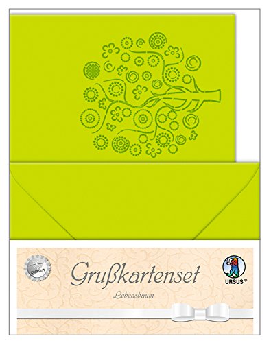 Ursus 54580051 - Grußkarten gelasert, 200 g/qm, 5 Stück, lebensbaum hellgrün