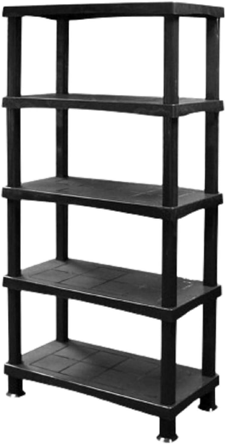 5 Tier Plastic Shelving Unit Storage Racking Shelves Home Office Garden Garage Shed Utility Room Warehouse Shelf Rack Pantry Shelfs (5 Tier Plastic Shelves Black)