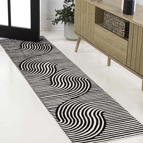 JONATHAN Y Hallie High-Low Curve Black/White 2x8 Indoor Runner Rug,