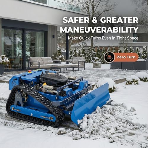 Image of Remote Control Lawn Mower with Snow Plow Attachment-700m Range, Hybrid Gas-Electric Power, Track Design, All-Terrain, Adjustable Cutting Height (0.79-5.9 inches)