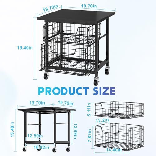 Image of Mini Fridge Stand with Storage, Small Refrigerator Stand with 2 Drawers, Mini Fridge Shelf Cabinet-Max Load 300 LBS Heavy Microwave Stand Mini Fridge Cart for Dorm, Apartment, Kitchen (Black)