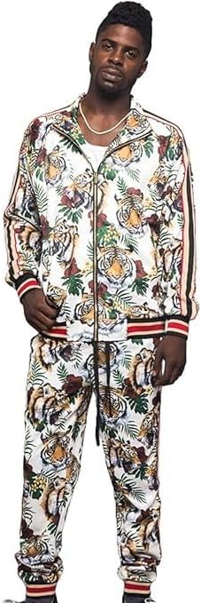 G-Style USA Men's Full Zip Jacket Sweatpants Casual G Striped Tiger Track Suit ST569 - Off White - 3X-Large - Image 2