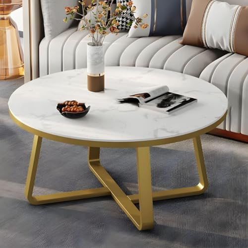 Image of Shoppee Coffee Table - Modern 2-Tier with Faux Marble Top and Gold Metal Frame - Stylish Center Table for Living Room, Sofa Table, Elegant Cocktail Table for Home, Office, White & Gold