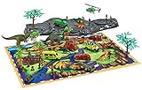 Prime Versand aus Deutschland Brigamo Dinosaurier Spielzeug Set mit Spielunterlage, Dino Figuren,Spielzeugautos und Soldaten Figuren