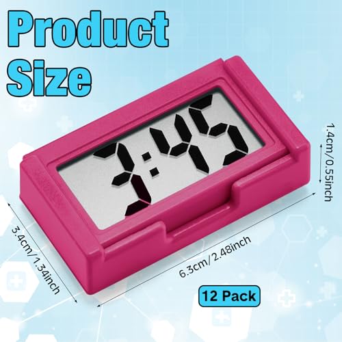Image of Frienda 6 Pieces Mini Digital Clock Small Digital Clock Stick on Battery Operated Self Adhesive Bracket for Car Dashboard Fridge (White,Black,Red,Blue)
