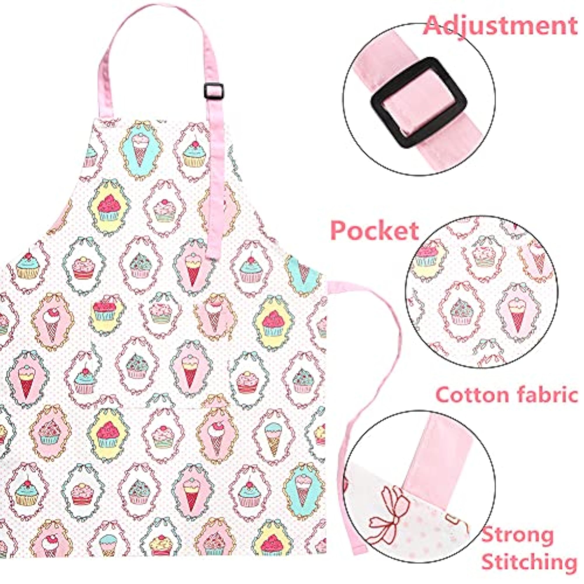 Kids Adjustable Cotton Apron and Chef Hat Set, Large Pocket