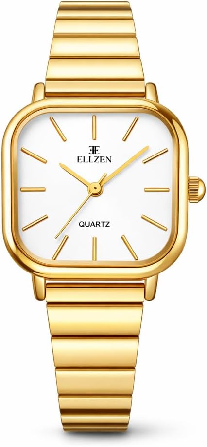 Gold Watches for Women with Small Vintage Bracelet, Rectangular Case